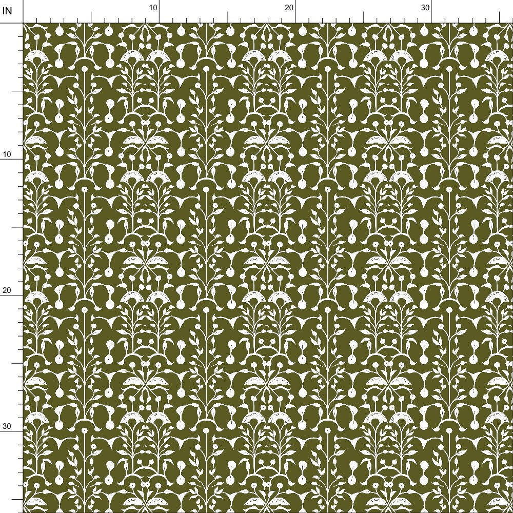 Garden Vine in Olive - Fabric by the Yard